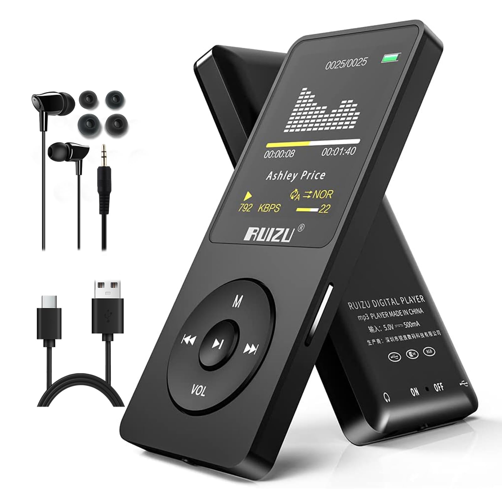 

RUIZU MP3 Player with HiFi Lossless Digital Music Portable Digital Audio Player with Long Battery FM Voice Language Photo 80 Hours of Supports Micro чорний