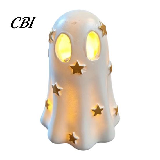 Warm LED Bedside Lamp Halloween Ghost Decoration, Cute Light Up Figurine, Spooky Resin Niche Home Decor Statue with for Shelf Mantel Indoor
