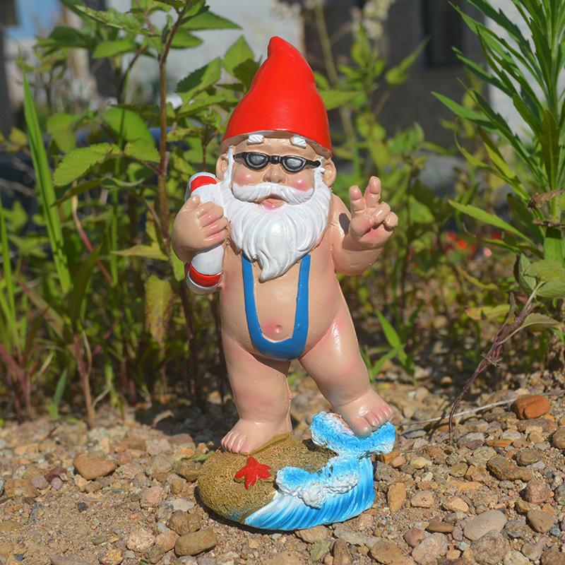 Funny Garden Gnome Statue White Beard Dwarf Resin Craft Outdoor Decor Handmade