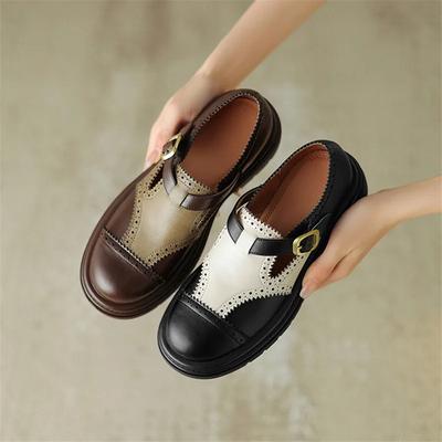 Mode nouveau Printemps/Automne Bout Rond Talon Carré Escarpins pour Femmes Couleur Mixte Mocassins Chaussures à Plateforme pour Femmes Talon Bas Chaussures pour Dames Fait Main