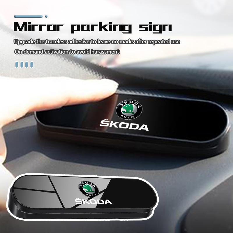 FMO3 Hidden Mobile Phone Number Plates Car Logo Temporary Parking Signs Accessories For Skoda S Kodiaq Octavia 2 3 Yeti Karoq Rapid
