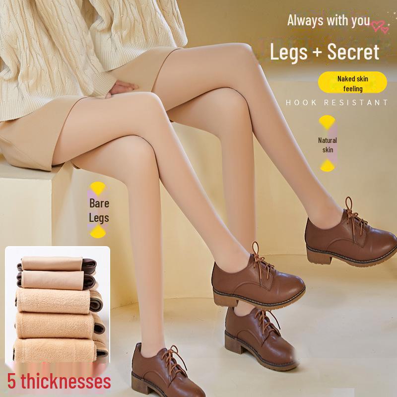 Women's Sheer Nude Leggings, Velvet-Lined for Autumn/Winter