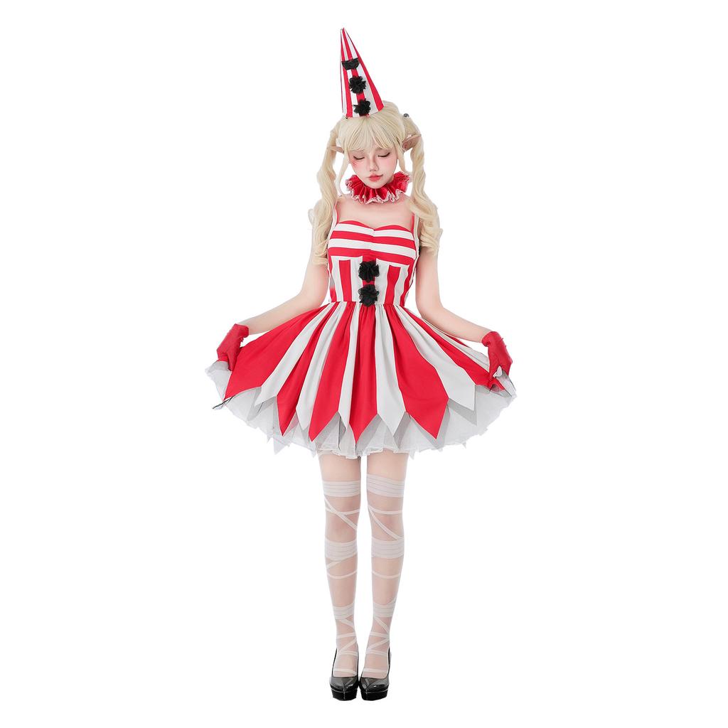 Women's Circus Clown Cosplay Costume Polyester Red/White Dress M-XL