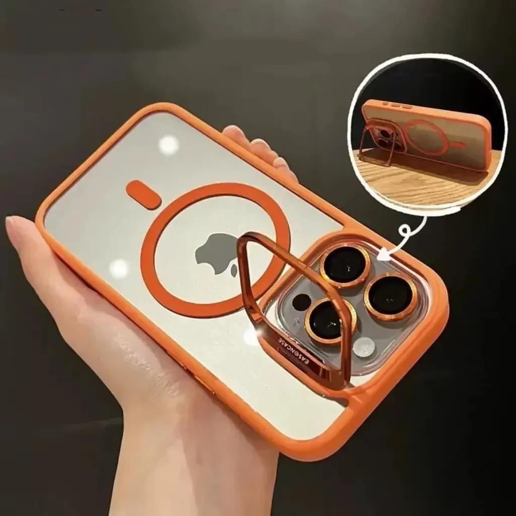 Metal Ring Lens Stand Protector Magnetic Phone Case for IPhone 17 16 15 12 13 14 11 Pro Max for Magsafe with Glass Lens Cover