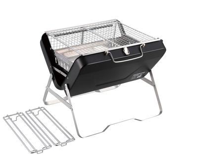Captain Stag Grill Stołowy do BBQ i Ogniska z Grillem Ogniskowym i 2 Kuchenkami CS Black Label UG-77, Grill, Palenisko, 4 w 1, Trójnogi w Kształcie V, Szeroki, Czarny,