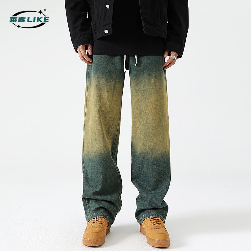 Four Season New American Style Vertical Denim Straight Tube Trend Retro High-End Feeling High Men'S Jeans