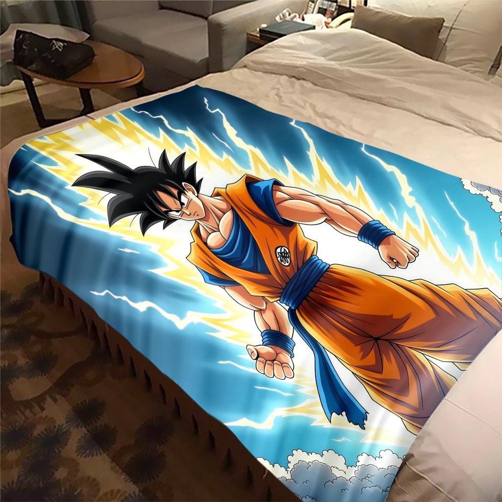 1pz Coperta in Flanella con Stampa Son Goku, Alta Qualità per Tutte le Stagioni, Decorazione per la Casa, Calore e Comfort, Perfetta per Regali di Natale