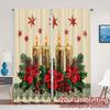 2pcs,Curtains Christmas Candles Poinsettia Stars (3) Modern Window Curtain Versatile Durable Polyester Curtains Festive for