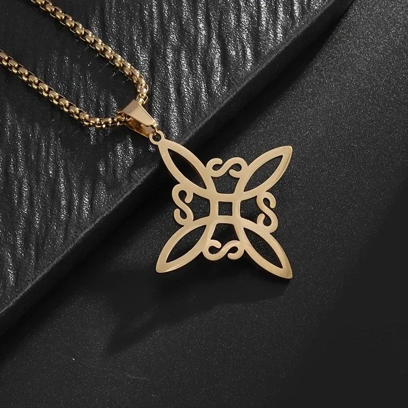 Fashion Charm Witch Knot Necklace Stainless Steel Irish Celtic Knot Pendant Witchcraft Amulet Magical Jewelry Gift for Girls