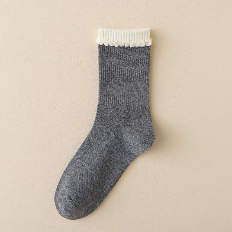 Female Autumn Thin New Lovely Pure Color Bubble Mouth Tube Cotton Socks