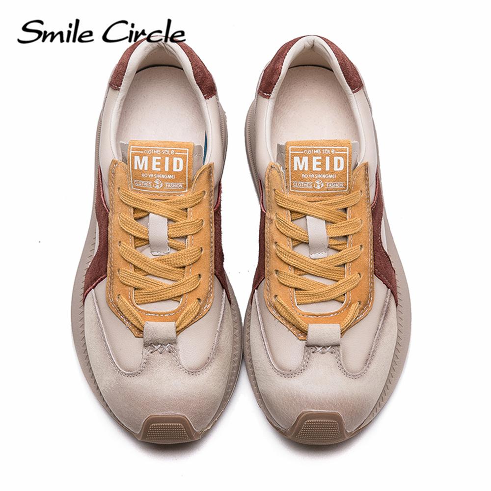 Damen Freizeitschuhe aus echtem Leder mit runder Zehenpartie und Schnürung, modische und bequeme Sneakers