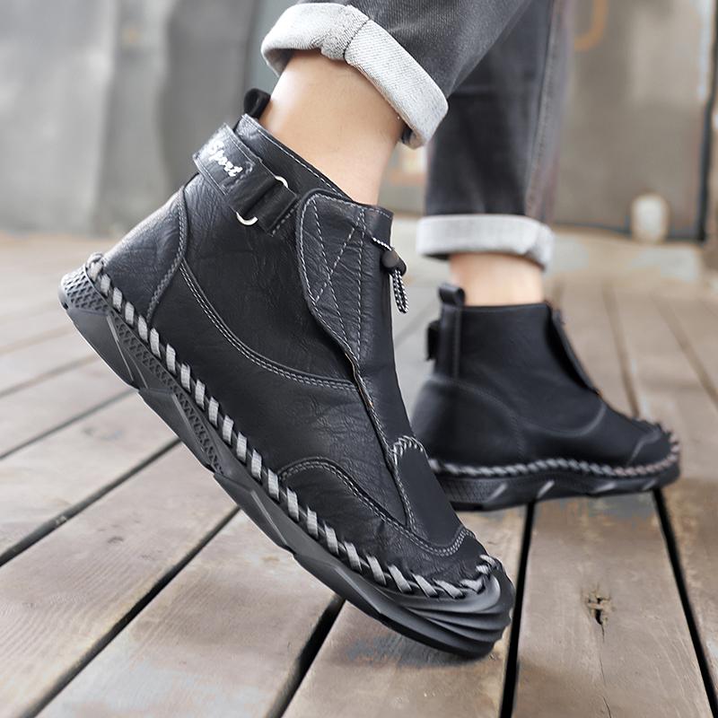 Fashion 2025 New Men's Leather Casual Shoes Breathable  Slip on Low Top Walking Shoes Outdoor Male Ankle Boots Slip-Resistant Work Boots