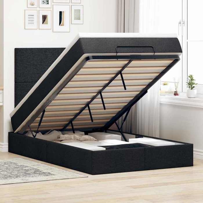 VidaXL Cadre de lit ottoman avec matelas noir 120x200cm tissu, cadre de lit, cadre de lit rembourré, cadre de lit ottoman 3313915