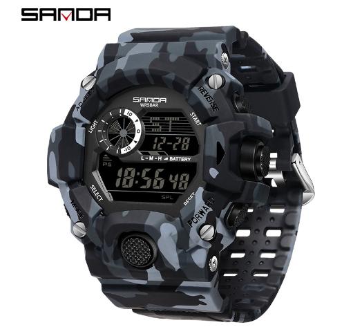 SANDA 2183 Camouflage Series Fashion Style Multi-functional Student Watch Waterproof Electronic Watch Sport Silicone Wristwatch