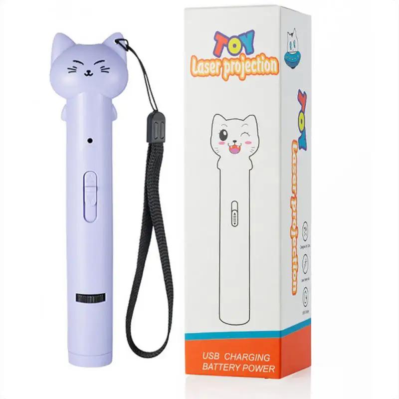 1pc Funny Pet Cat Pen Laser Multifunction USB Multi-pattern Projection Three-in-one Laser Toy Feather Stick Animal Toys
