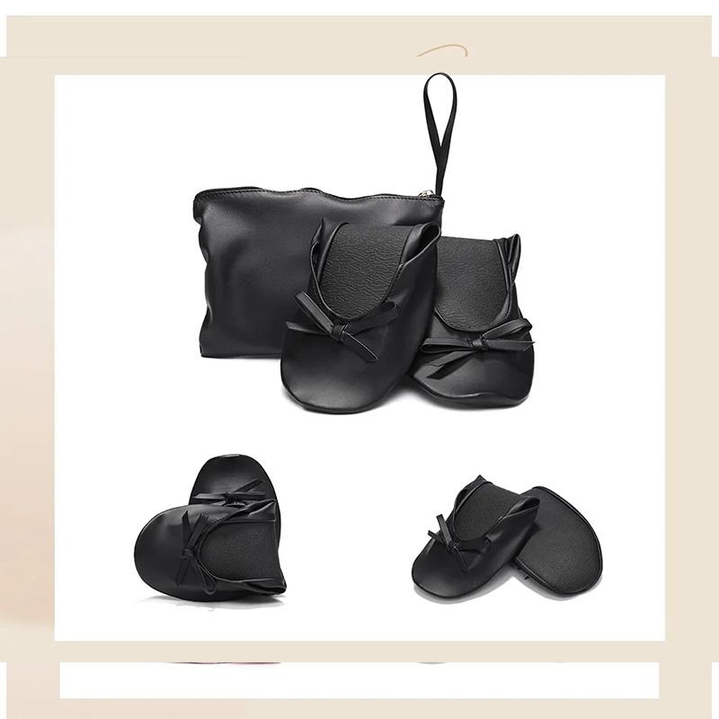 Papuci de dans pliabili și portabili pentru femei, cu talpă moale, tip rulou, alunecare pe pantofi comozi cu geantă pentru călătorii și nunți