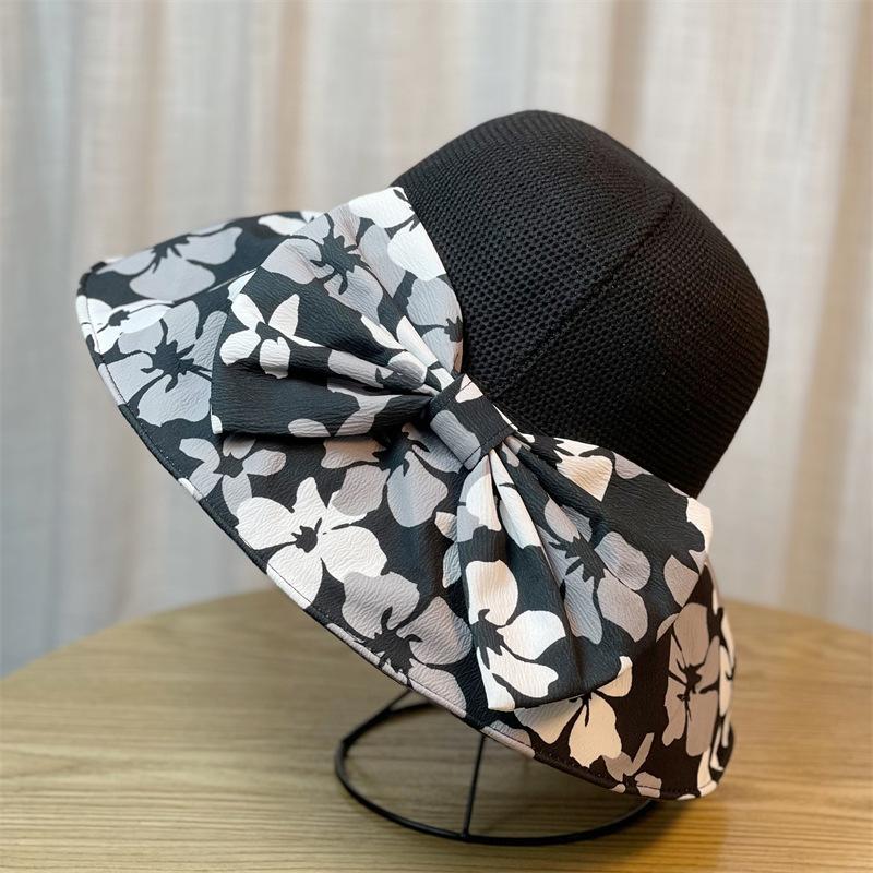 

Sun Bow Hat Womens Summer Big Brim Fisherman Hat Travel Folding Sun Hat чорний