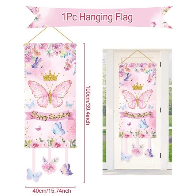 Pink Butterfly Backdrop Tableware Butterfly Birthday Party Decoration For Girl DIY Gift Butterflies Background Baby Shower Decor