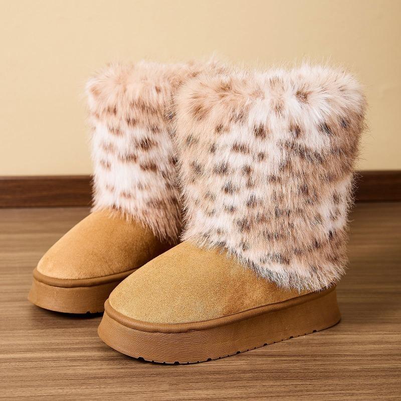 New hot-selling women's leopard print snow boots, plush and thickened thermal cotton slippers, plush cotton shoes.