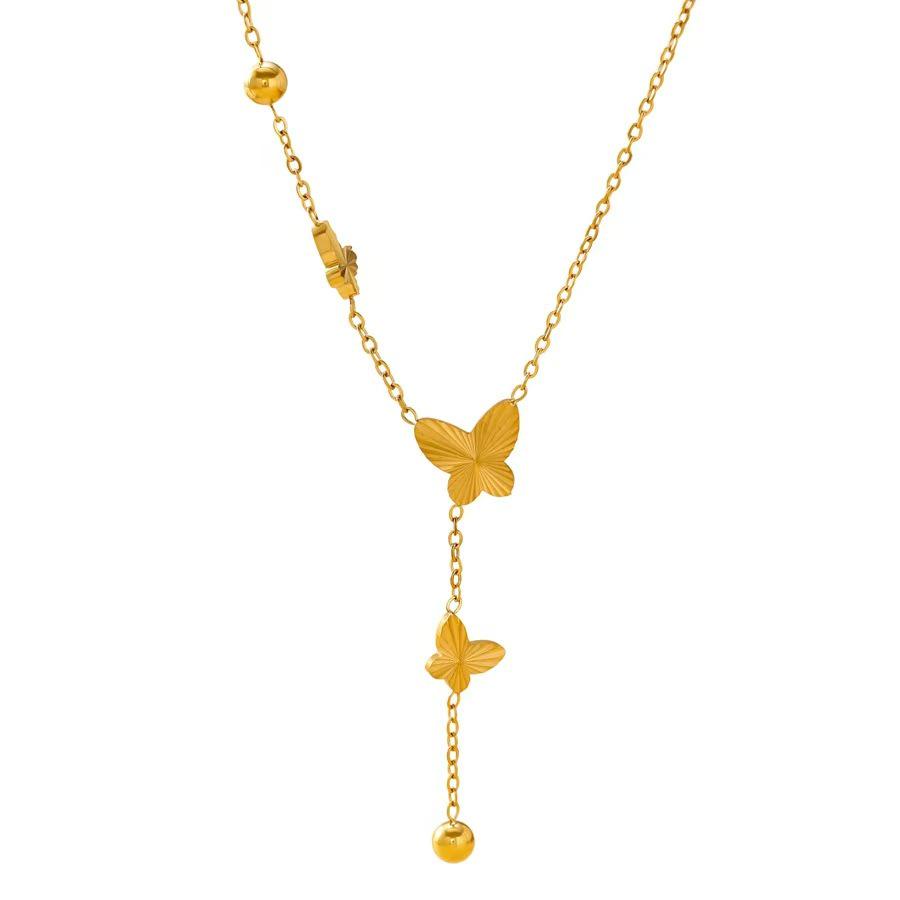 Gold-Plated 3D Butterfly Necklace: Stylish Titanium Steel, Light Luxury Versatile Women's Jewelry.