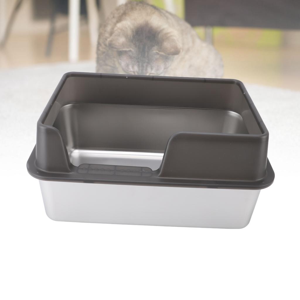Stainless Steel Litter Pan   Proof Large Open Top High Side Litter Pan with Scoop