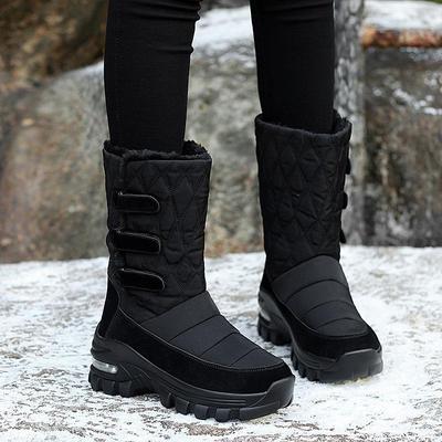 Modische High-Top-Schneestiefel für Damen: Samtgefütterte, warme Winterschuhe mit dicker Sohle und Klettverschluss