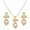 Vintage 2Pcs Gold Baroque Pearl Jewelry Set Irregular Textured Metal Drop Earrings & Pendant Necklace Set For Women Daily