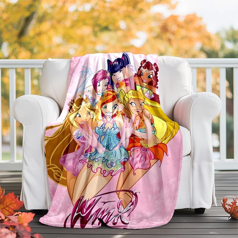 1pc W-Winx Club Theme Blanket - Digital Print, Polyester, Cozy for All Seasons, Perfect for Outdoor, and Travel