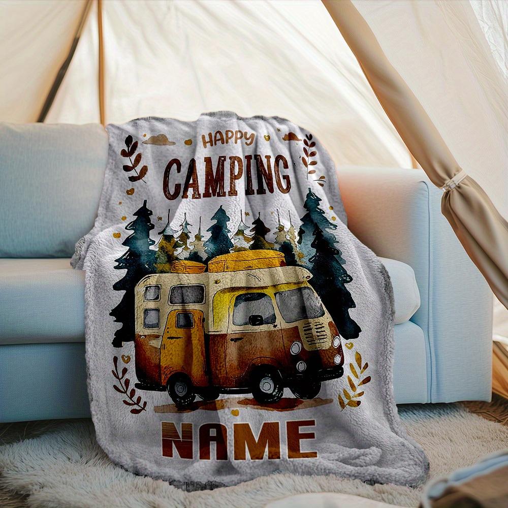 240Gm2 Happy Camping Custom Outdoor Blanket Cozy Soft Lightweight Allseason Multipurpose Throw For Travel Camping Picnics Sofa Office Bed Living Room