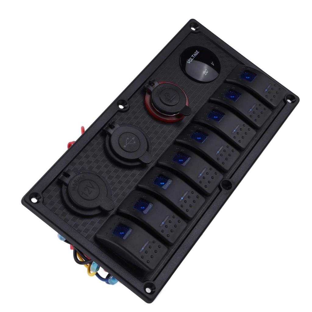 Black 8 Gang Rocker Switch Panel Toggle Switch with LED Backlight Motor Boat Modification DC12‑24V