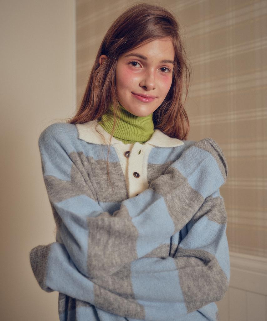 MELLY&ROSE Sunset Wide Stripe Polo Knit (310254)_Gray