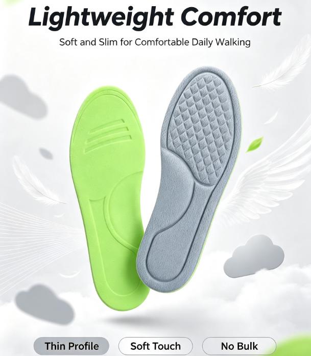 1 Pair Men Soft Thin Breathable Sport Shoe Insoles, Sweat‑Absorbent Odor‑Resistant Comfort Cushioned Shoe Inserts