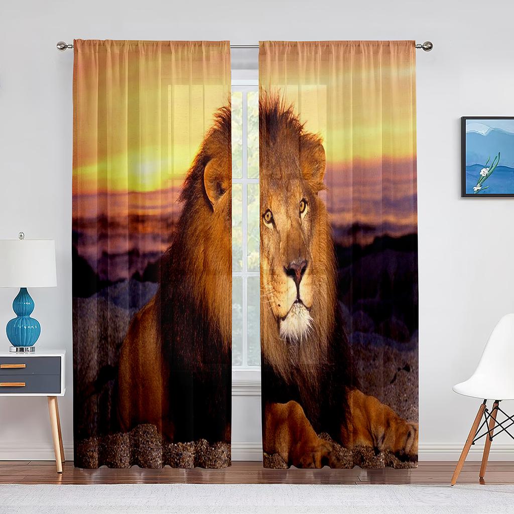Lion Majestic Wildlife King Chiffon Sheer Curtains for Living Room Bedroom Home Decoration Window Voiles Tulle Curtain Drapes