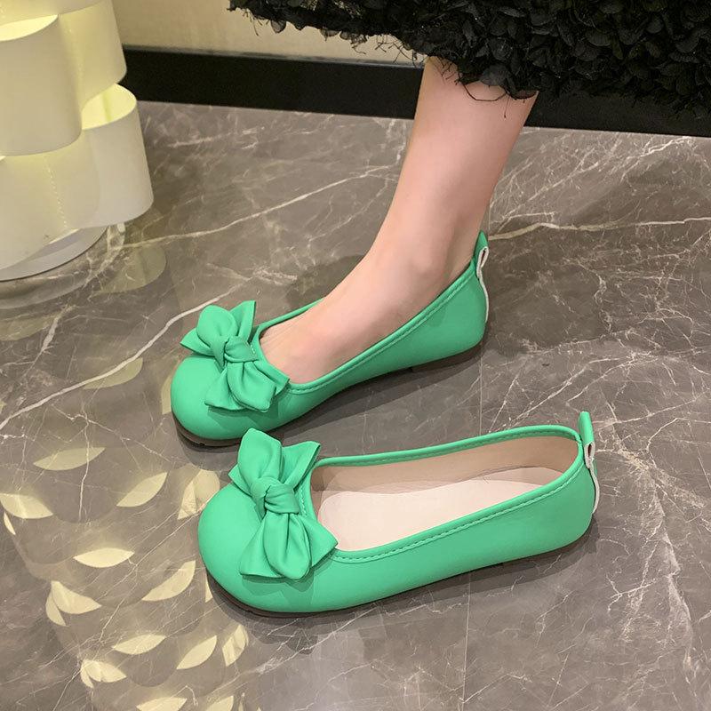 Bow flat-soled Doudou shoes are comfortable and shallow-mouth grandma shoes, female summer 2025 new gentle fairy wind soft-soled single shoes