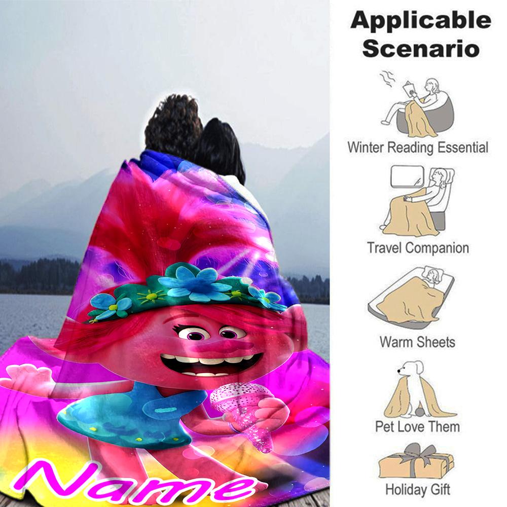 Customiz Name Personality Trolls Blanket Soft &Warm Sofa Office Bed Travel Lunch Break Blanket, Gift Suitable All Seasons