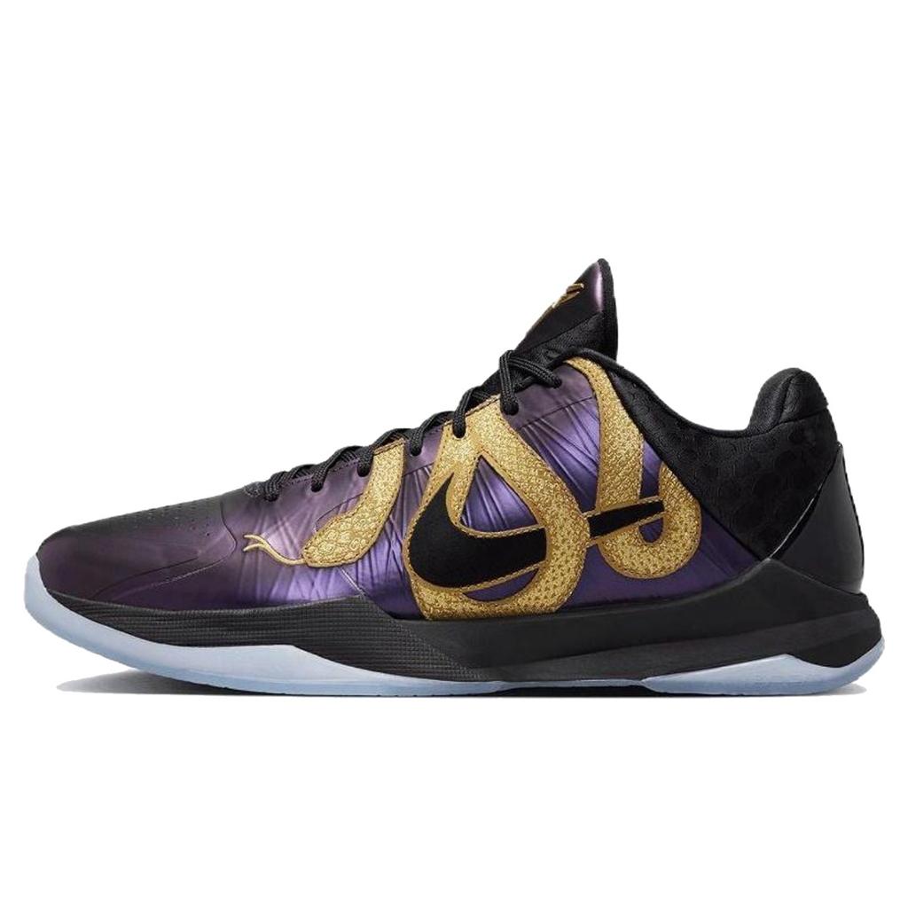 Nike Zoom Kobe 5 Slip Resistant Abrasion Resistant Low top Basketball Shoes Men's Black Gold IB4481-500(Team667-)