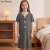 Girls Long Solid Bathrobe, Teen Long Sleeve Floor Length Sleep Robe, Casual Loose Loungewear Nightgown