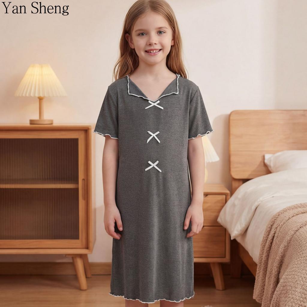 Girls Long Solid Bathrobe, Teen Long Sleeve Floor Length Sleep Robe, Casual Loose Loungewear Nightgown