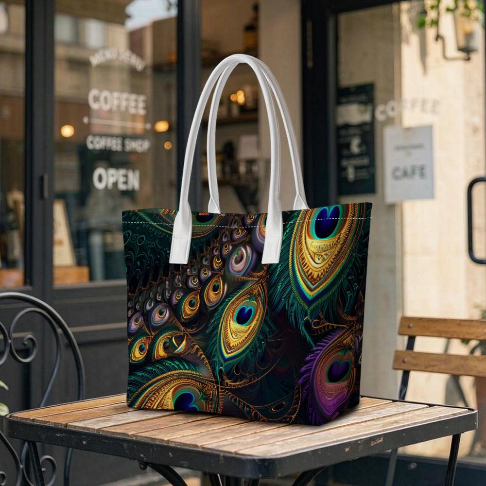 Bohemian Peacock Feather Pattern Women Tote Bag Fashion Casual Large Capacity Daily Portable Commuter Shoulder Bag