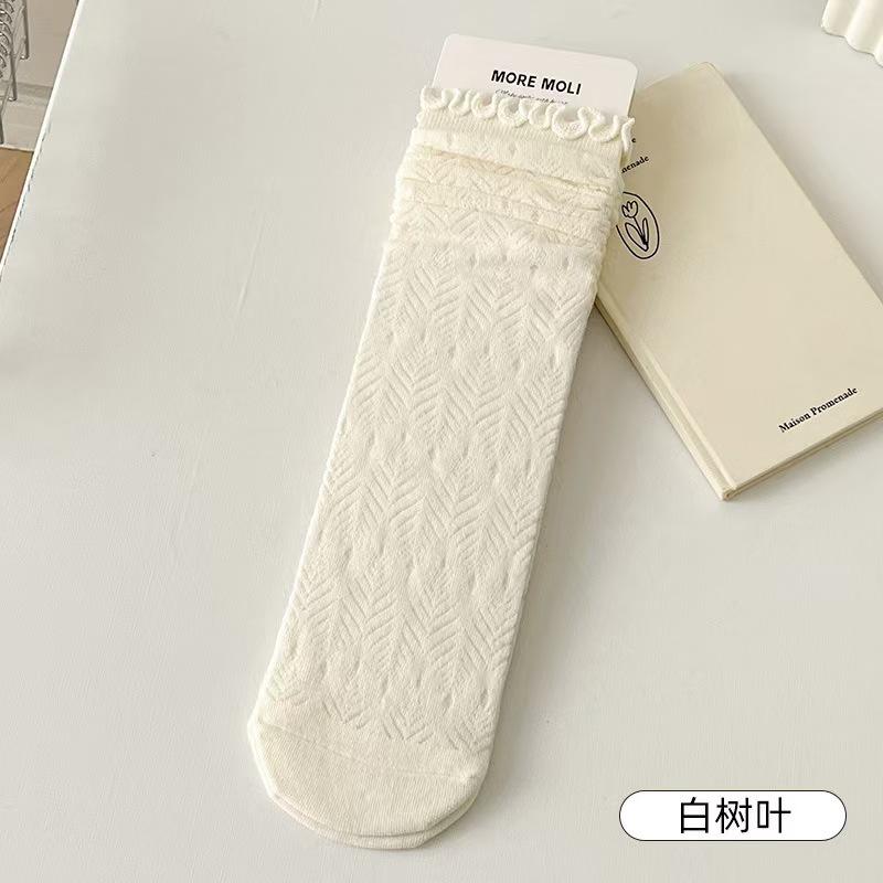 Jk Stacking Socks Solid Color Simple Ins Tide Sweat Absorbing Medium Tube Socks Breathable Sweet Japanese Lace Socks