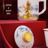 Chaxun Mutton Fat Jade Ceramic Filter Tea Cup with Lid, Great Ambition Gift Set