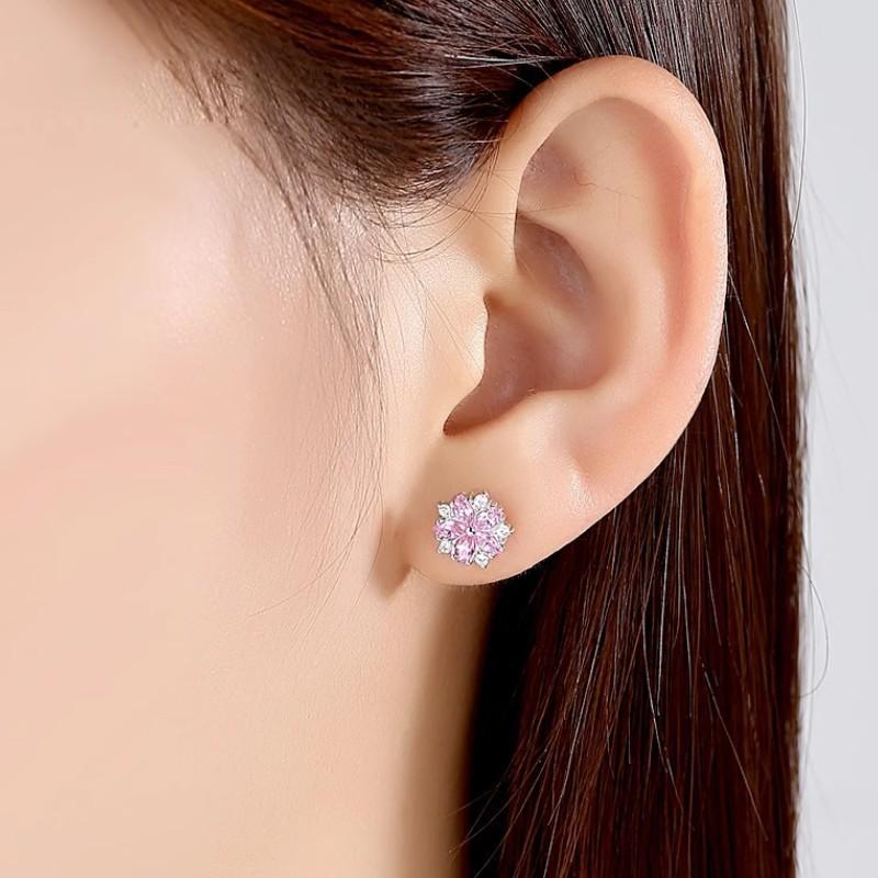 Fashion Pink Zircon Marquise Flower Stud Earrings For Women Unique And Elegant Ear Jewelry Accessories
