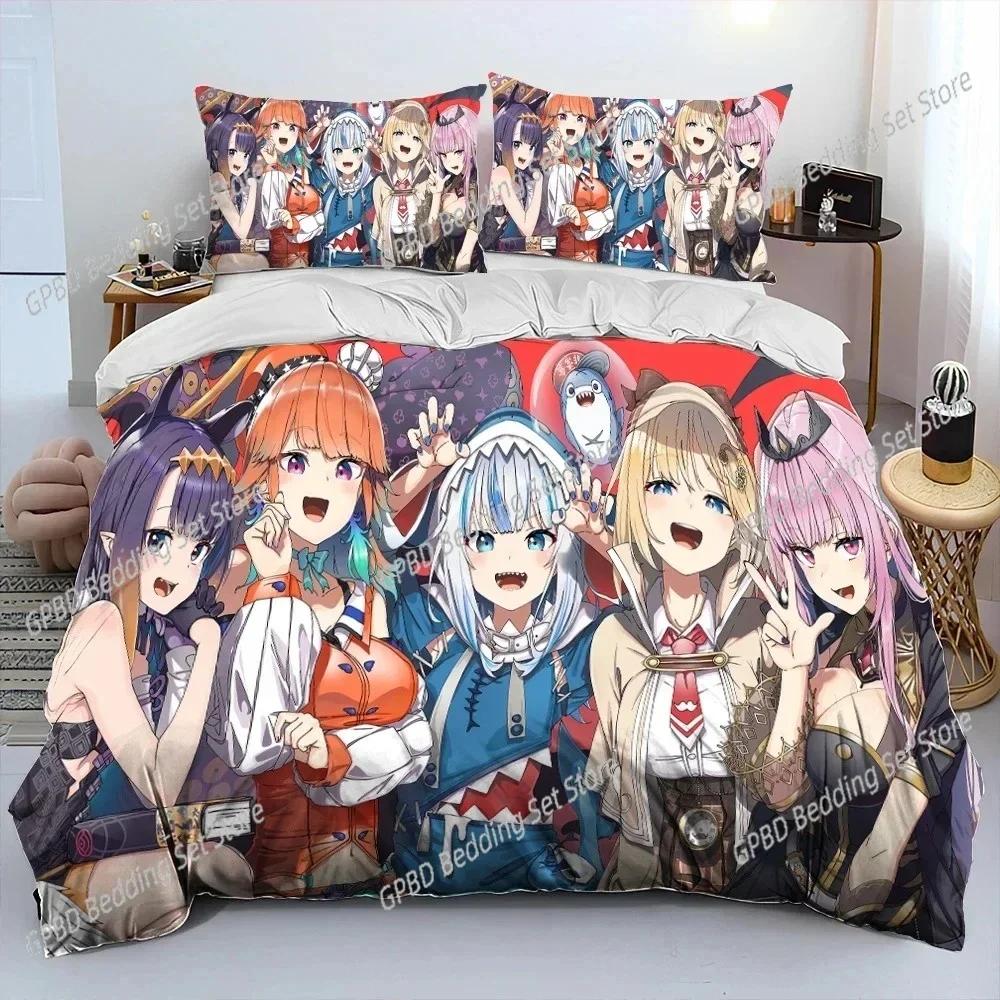 Cute Gawr Gura Hololive Anime Shark Bedding Set Single Twin Double Queen King Cal King Size Bed Linen Set