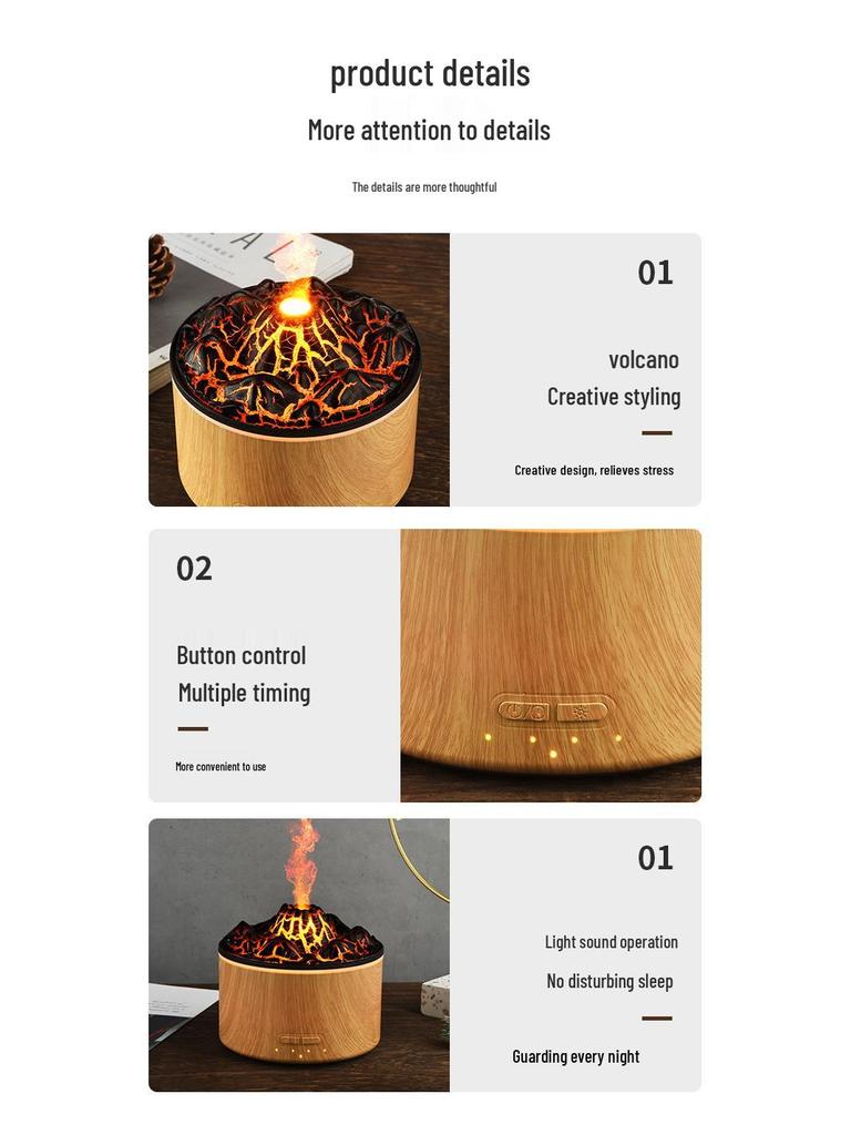 Large Capacity Volcano Flame Humidifier & Aroma Diffuser for Hotel Bedrooms