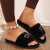 Fashion Heart Decor Plush Slippers for Women Winter Warm Comfortable Indoor Floor Slippers Woman Open Toe Fluffy House Slides