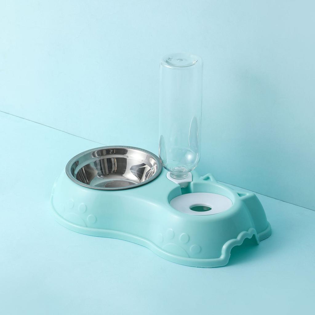 Andy Dog Bowl Cat Feeder Bowl With Dog Water Bottle Automatic Drinking Pet Bowl Cat Food Bowl Pet Stainless Steel Double  Bowl