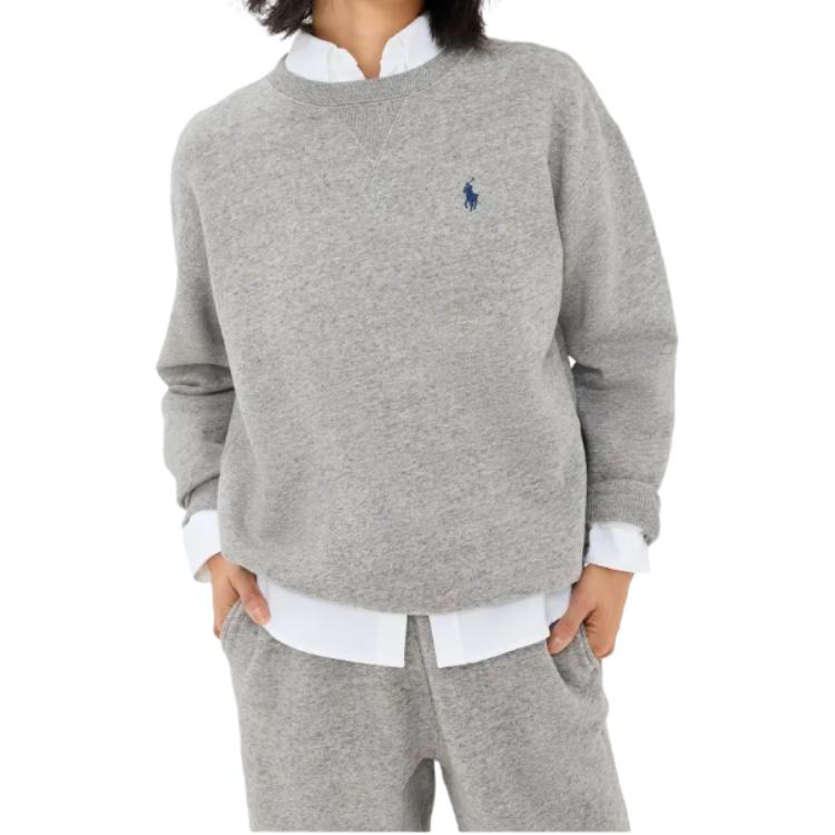 Polo Ralph Lauren Solid Color Crew Neck Long Sleeve Sweatshirt Women Sweatshirt Gray 211971697-004