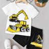 2-Piece Boys Casual Summer Outfit Set, Monster Truck Print Versatile Short Sleeve Tee & Shorts Set