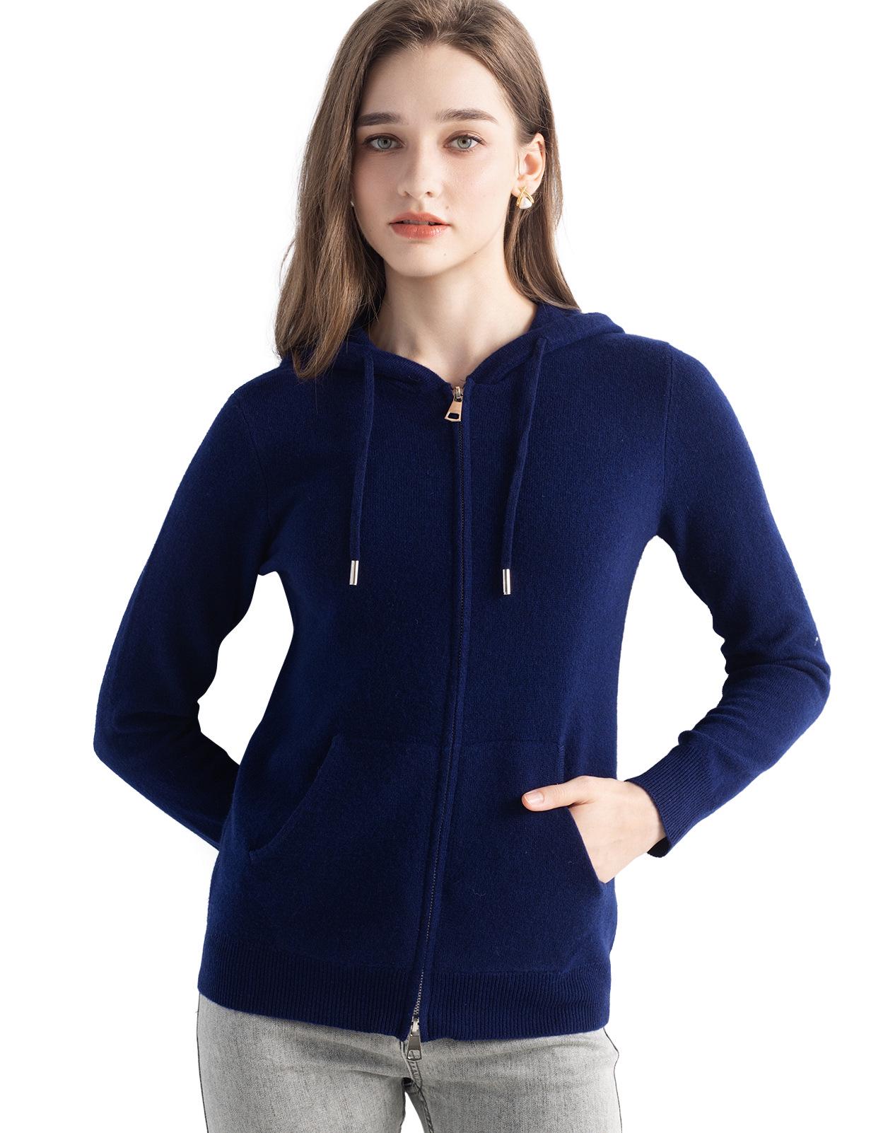 Women`s Solid Color Wool Zipper Hoodie
