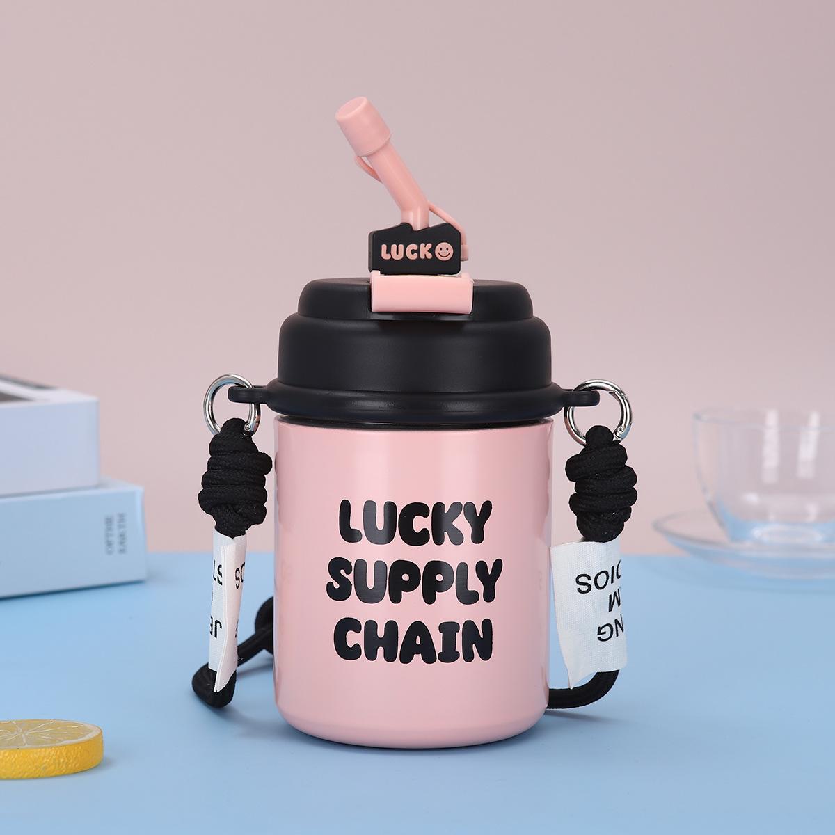 Stylish Big Cap Double Coffee Cup Stainless Double Vacuum Insulated Cup Portable Straw Cup Durable Durable Useful 500ml